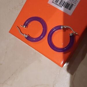 Authentic Elegant Genuine Purple Jade Large Hoop Earrings Rhodium